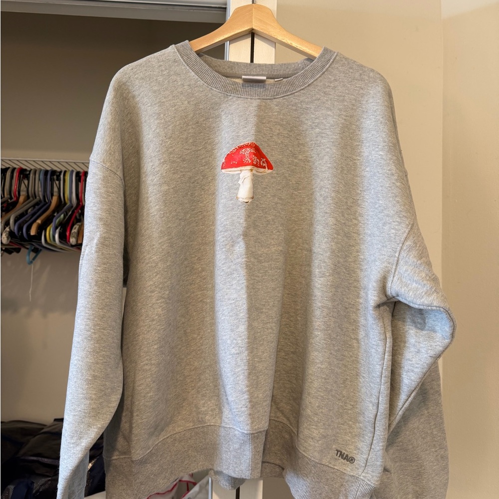 TNA Heather Gray Sweatshirt with Red Mushroom Graphic